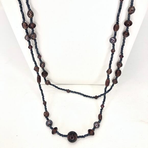 Beaded Opera Necklace Dual Strand Vintage No Clasp Earth Tones Vintage - Picture 3 of 7